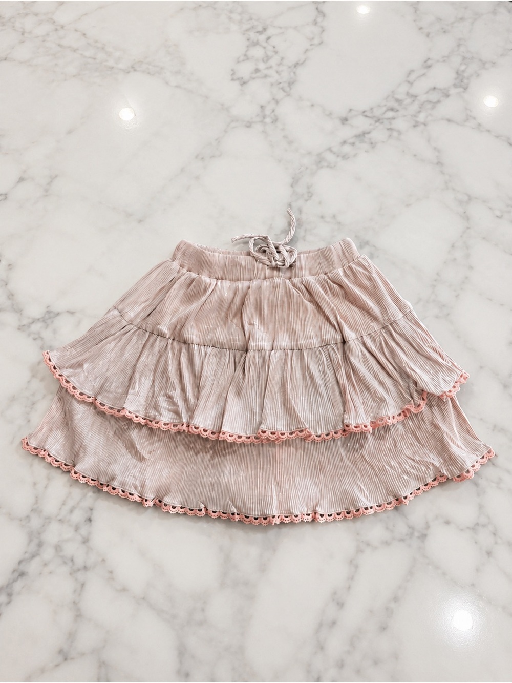 White Birch Pink Metallic Tiered Ruffle Lace Mini Skort NWT